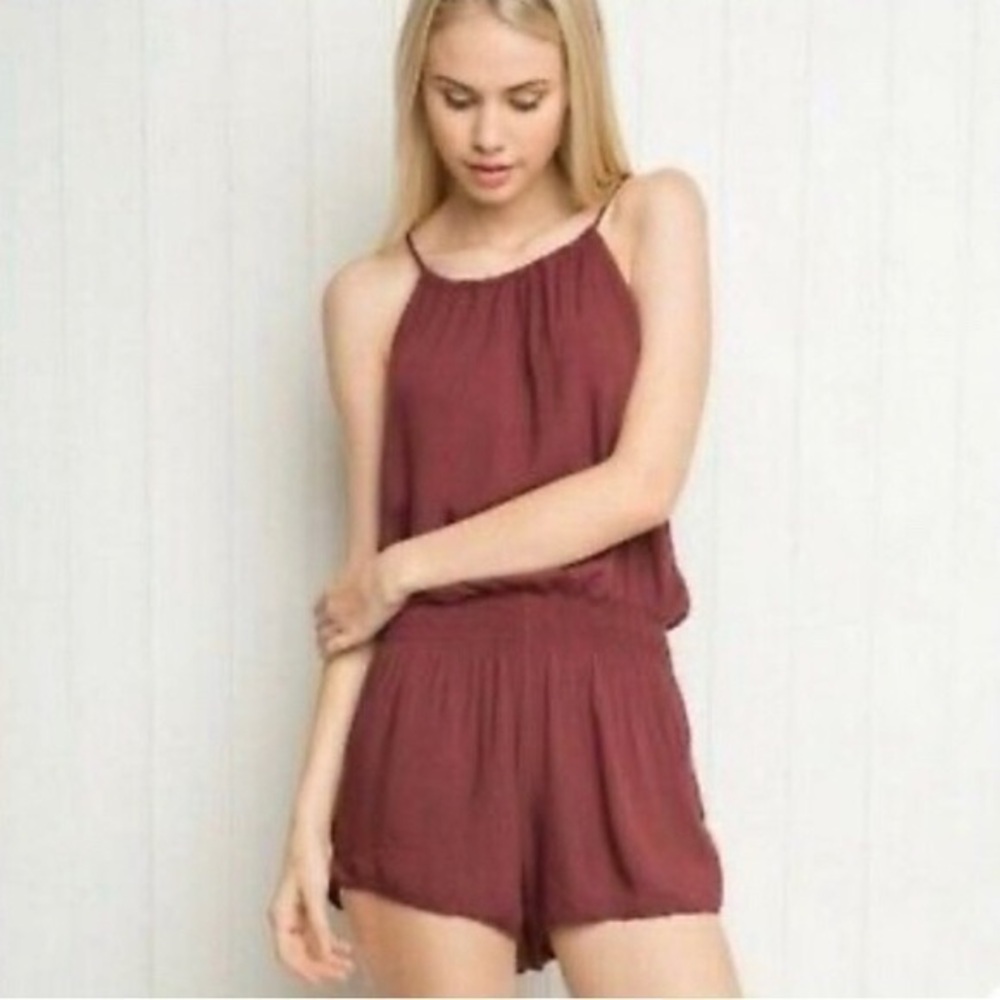 Brandy Melville Burgundy Spaghetti Strap Sleeveless Romper Shorts Small